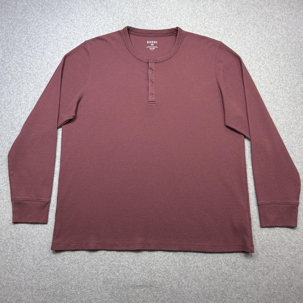 Rhone Henley Shirt Men XXL Red Pink Waffle Knit Thermal Long Sleeve Active Tee